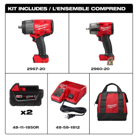 Milwaukee M18 FUEL 1/2" High Torque & 3/8" Mid Torque Impact Wrench Combo Kit (Model 3010-22)